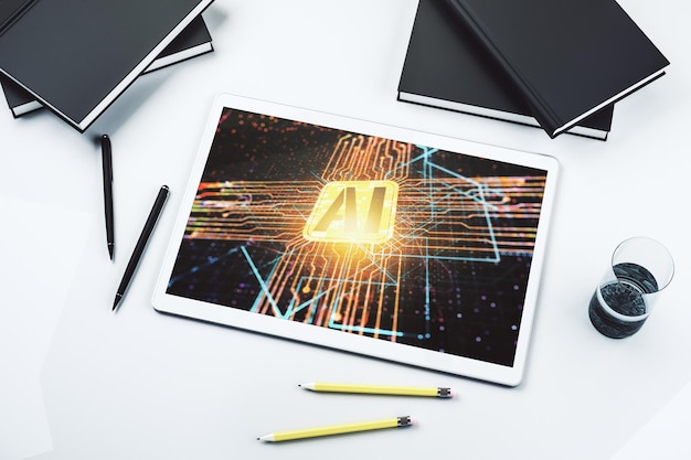 A futuristic graphic illustrating a college application being processed through an AI algorithm. The image shows data points and analytical charts flowing around the application, representing the comprehensive analysis AI performs.