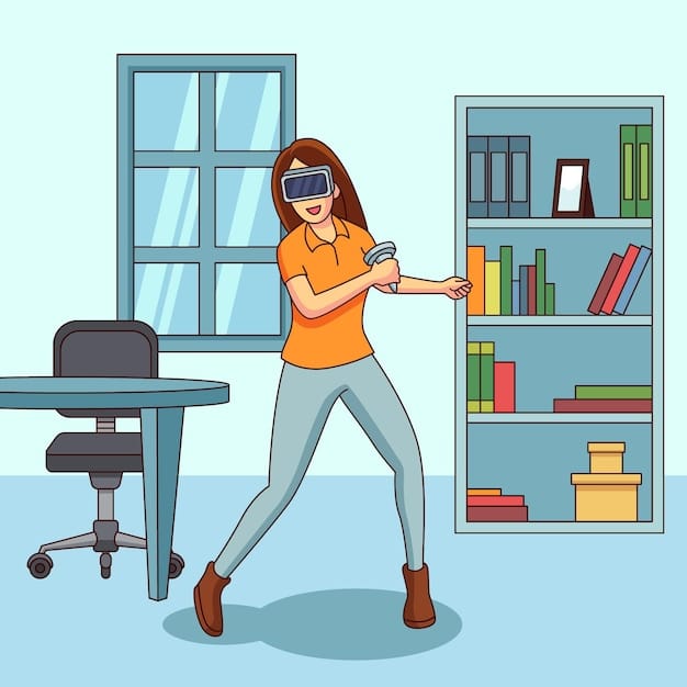 A student wearing a VR headset, fully immersed in a virtual learning environment. The scene shows a complex scientific model or historical reconstruction, highlighting the use of VR in enhancing educational experiences. The student appears engaged and focused, indicating the potential of immersive technologies in education.