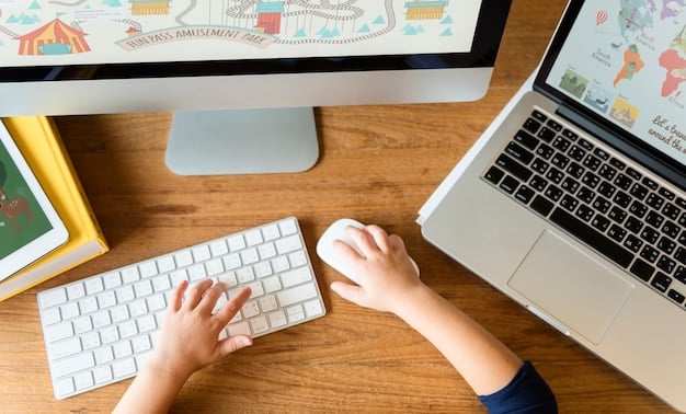 Hands typing on a laptop keyboard, with multiple browser tabs open, showing different learning platforms and online resources. The focus is on efficient digital tool usage for education