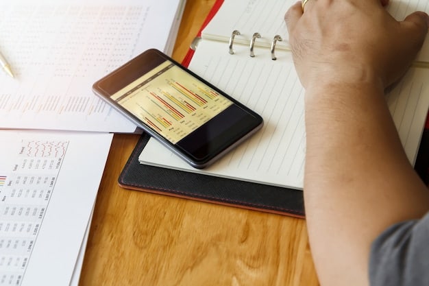 A person using a budgeting app on their phone, focusing on expense tracking and categorization. The app displays charts and graphs illustrating spending patterns.