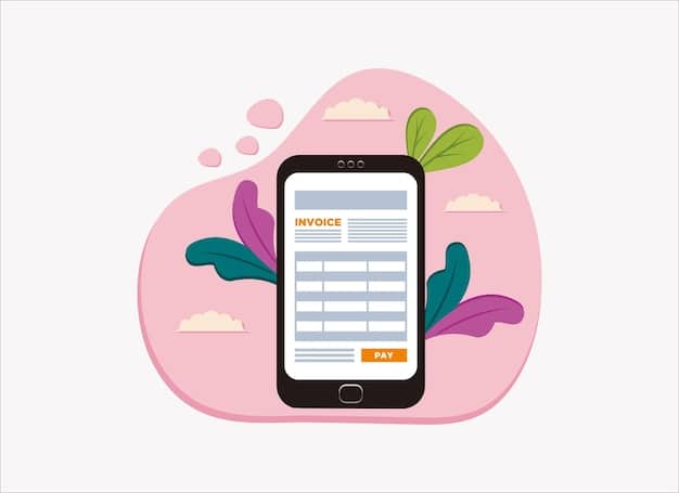 An illustration of a smartphone displaying an automated bill payment confirmation screen, showing a successful transaction with details like the date, amount, and payee.