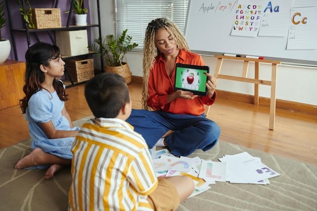 A teacher engaging with a young child during story time in a preschool classroom, highlighting the importance of literacy and cognitive development.