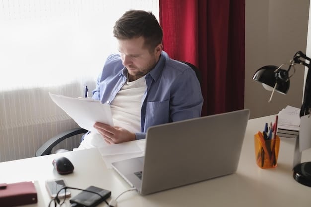 A freelancer reviewing tax documents at a desk. The image should convey organization and attention to detail.