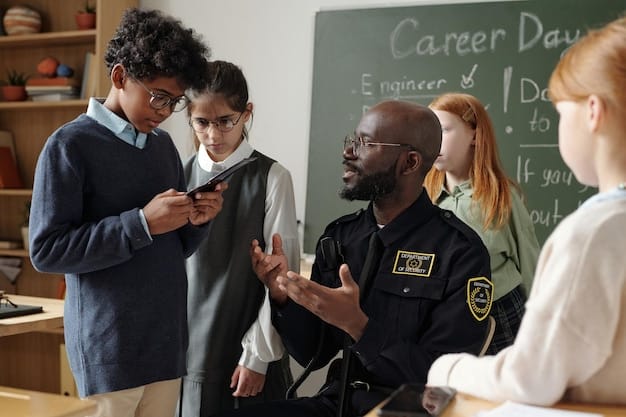 A group of diverse students participating in a school safety drill, guided by teachers and staff, demonstrating the importance of preparedness and training.