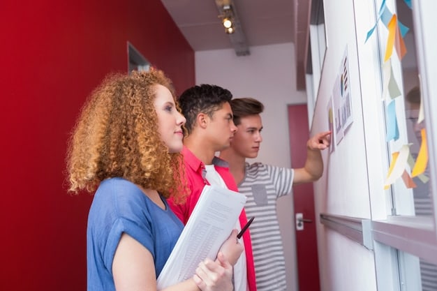 A group of high school students collaborating on a project using interactive whiteboards in a modern classroom. The atmosphere is energetic and collaborative, showcasing the potential of technology to enhance learning.