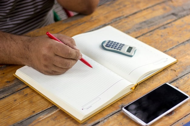 A person reviewing a document with numbers and dollar signs, with a calculator nearby, symbolizing the review of Medicare plan costs.