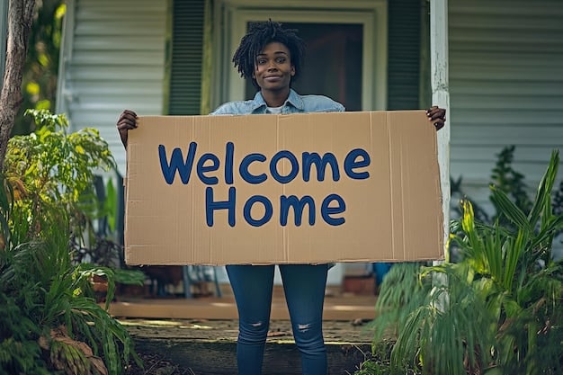 A diverse group of people smiling and holding keys in front of a newly purchased home with a 