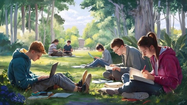A collage showing students studying both indoors in a library setting and outdoors on a sunny campus during summer, illustrating the flexibility and opportunities of summer and winter sessions.