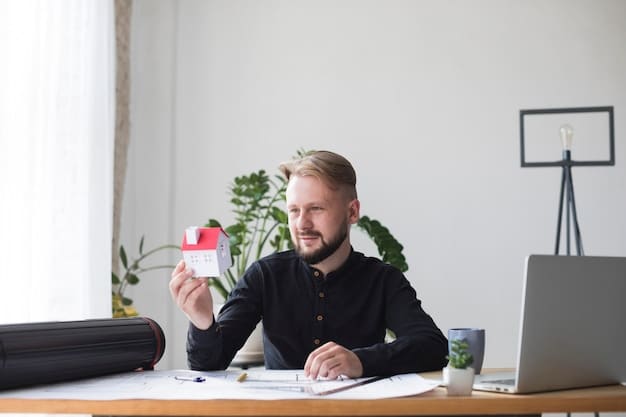 A person reviewing insurance policies at a desk, with a house model, a car key, and a stethoscope nearby, symbolizing home, auto, and health insurance. The background is a well-lit, organized home office.