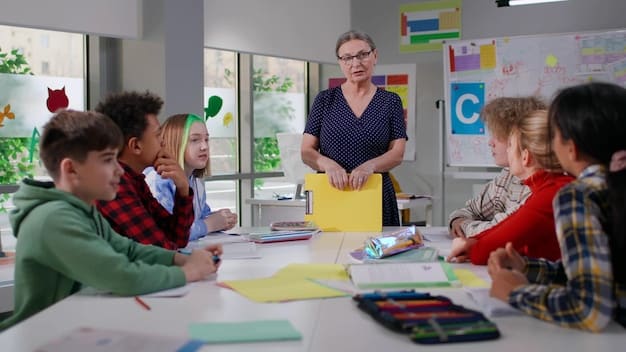 A teacher explaining test concepts to a group of students, using visual aids and interactive methods to enhance understanding.